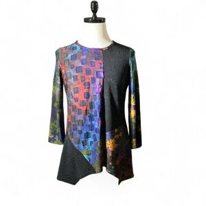 Calevas Art to Wear Patchwork Asymmetrical Tunic Top Womens M